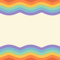 Rainbow wavy vector frame on beige background with copy space. Retro groovy square design for social media post, ad, promotion, sale, discount banner