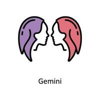 Gemini Vector Fill outline Icon Design illustration. Astrology And Zodiac Signs Symbol on White background EPS 10 File