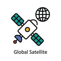 Global Satellite Vector Fill outline Icon Design illustration. Map and Navigation Symbol on White background EPS 10 File