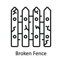 Broken Fence Vector  outline Icon Design illustration. Home Repair And Maintenance Symbol on White background EPS 10 File