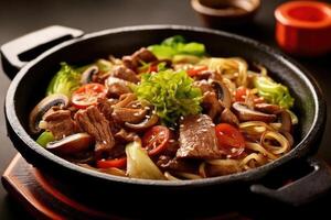 Sukiyaki japonés comida fotografía ai generado foto