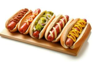 stock photo of hot dogs food photography isolated white background AI Generated