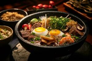 Sukiyaki japonés comida fotografía ai generado foto