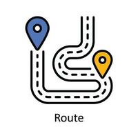 Route Vector Fill outline Icon Design illustration. Map and Navigation Symbol on White background EPS 10 File