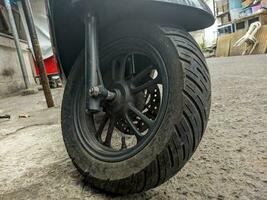 A motorcycle front tire photo
