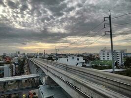 Sky train tracks, evening light photo