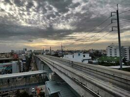 Sky train tracks, evening light photo