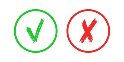 Hand drawn check and cross sign elements vector