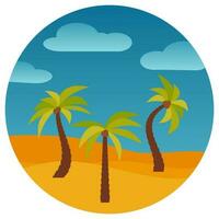 Cartoon nature landscape with three palms in the desert in circle. Vector illustration