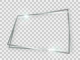 Double silver shiny trapezoid frame with glowing effects and shadows vector