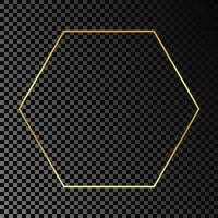 Gold glowing hexagon frame isolated on dark vector