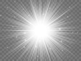 Sunlight on a background. Isolated white rays of light. Vector illustration