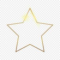 Gold glowing star shape frame isolated on background. Shiny frame with glowing effects. Vector illustration.