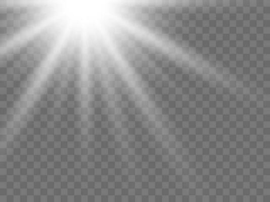 Sunlight on a background. Isolated white rays of light. Vector illustration