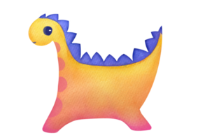 dipinto a mano acquerello divertente giallo dinosauro isolato su trasparente sfondo. amichevole cartone animato personaggio dino per figli di cartoline, Stampa disegni, carte, tessuti, Stazionario prodotti png