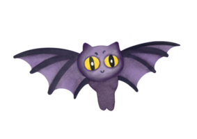 cute bat with big yellow eyes, open wing. Watercolor hand drawn illustration isolated on transparent background. The symbol of Halloween, All Saints' Day. Cute cartoon Greeting card with Bat vampire png