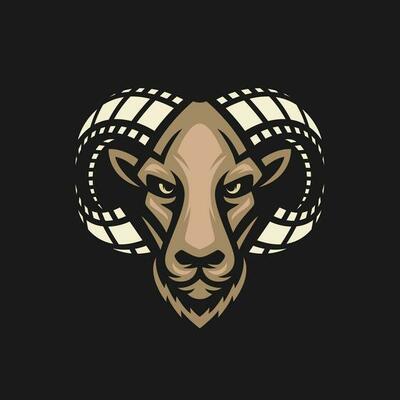 ram goat head with horn shaped film tape logo illustration