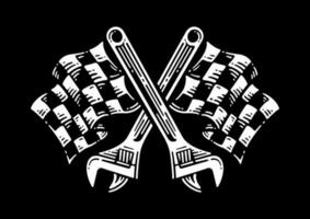 checkered flags with a wrench crossed, vector illustration