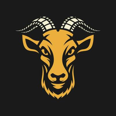 goat head with horn shaped film tape logo illustration