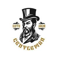 Victorian Gentleman Top Hat Logo Vintage vector