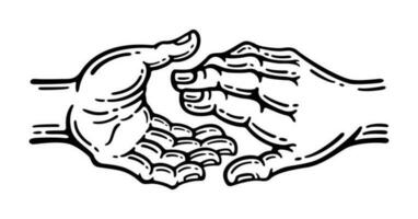 dos manos con servicial gestos Ayudar mano concepto y internacional día de paz, apoyo. vector ilustración