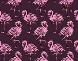 seamless pattern flamingo, retro illustration vector