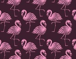 seamless pattern flamingo, retro illustration vector