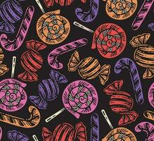 seamless pattern of candy elements in dark background. vector