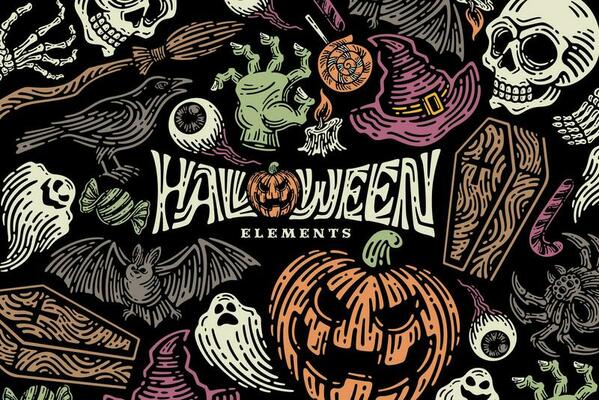 Halloween illustration set collection for celebration, template and decoration.