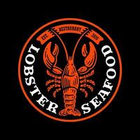 logo badge of lobster seafood in doodle vintage design. vector