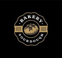 Logo badge of sourdough bread in vintage design. bakery label design on black background vector