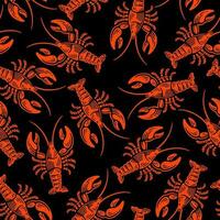 Seamless pattern of lobster in doodle vintage illustration vector