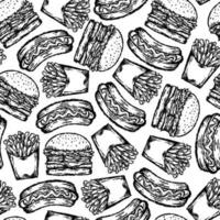 seamless fast food pattern in drawing style. vector