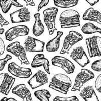 seamless pattern of fast food in drawing style vector