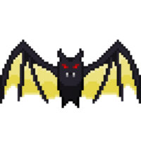 An 8-bit retro-styled pixel-art illustration of a blood bat with bright yellow wings. png