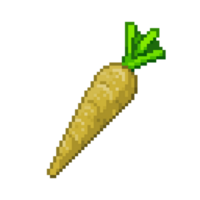 An 8-bit retro-styled pixel-art illustration of a golden carrot. png