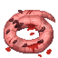 An 8-bit retro-styled pixel-art illustration of a dead giant worm. png