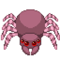 An 8-bit retro-styled pixel-art illustration of a pink tarantula. png