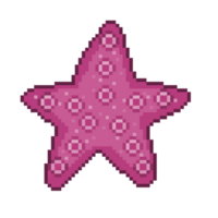 An 8-bit retro-styled pixel-art illustration of a pink starfish. png