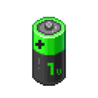 An 8-bit retro-styled pixel-art illustration of an one volt battery. png