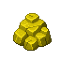 An 8-bit retro-styled pixel-art illustration of a yellow stone boulder. png