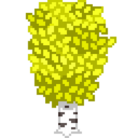 An 8-bit retro-styled pixel-art illustration of a birch tree with bright yellow leaves. png