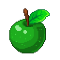 An 8-bit retro-styled pixel-art illustration of a green apple. png