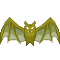 ett 8 bit retro styled pixel konst illustration av en gyllene fladdermus. png