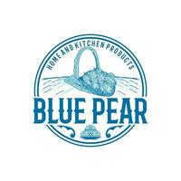 pear vintage logo, pear plantation logo with basket vector