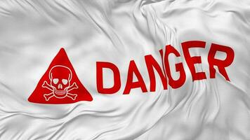 Danger Sign with Skull and Bones Seamless Looping Background, Looped Plain and Bump Texture Cloth Waving Slow Motion, 3D Rendering video