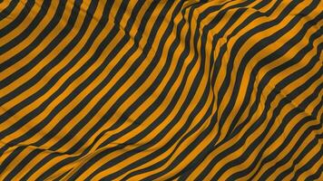 geel en zwart waarschuwing streep vlag naadloos looping achtergrond, lusvormige duidelijk en buil structuur kleding golvend langzaam beweging, 3d renderen video
