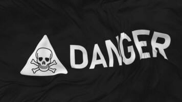 Danger Sign with Skull and Bones Seamless Looping Background, Looped Plain and Bump Texture Cloth Waving Slow Motion, 3D Rendering video