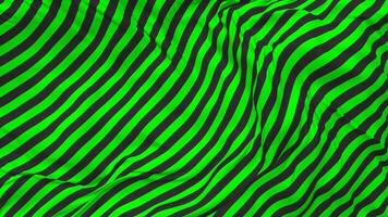 groen en zwart streep vlag naadloos looping achtergrond, lusvormige duidelijk en buil structuur kleding golvend langzaam beweging, 3d renderen video