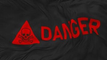 Danger Sign with Skull and Bones Seamless Looping Background, Looped Plain and Bump Texture Cloth Waving Slow Motion, 3D Rendering video